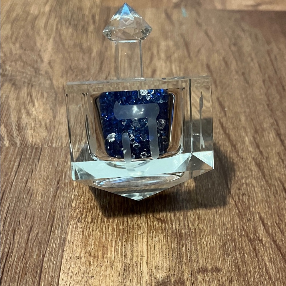 Glass Crystal Dreidel with Blue Accents